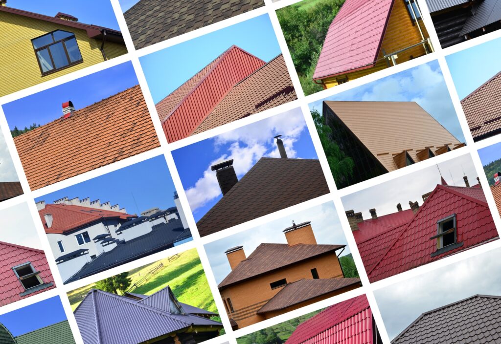Florida Roof Repair Experts A collage of many pictures with fragments of various types of roofing. Set of images with roofs