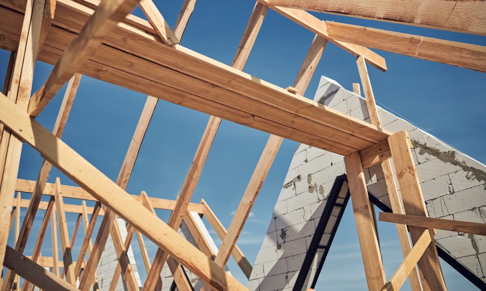 Focused photo on beams making frame for future roof